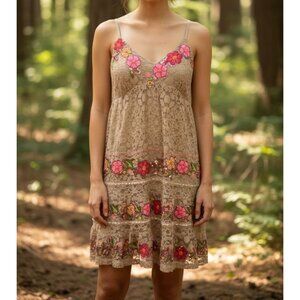 Antica Sartoria by Giacomo Cinque Mini Lace Floral Sequin Dress Boho Fairy XS/S